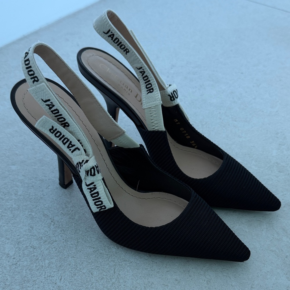 Dior Black and Cream Slingback Heels - Picture 4 of 11